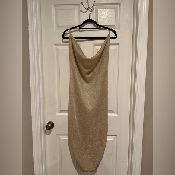 NWT PrettyLittleThing Gold Satin Cowl Neck Ruched Bodycon Mini Dress - Picture 8 of 8